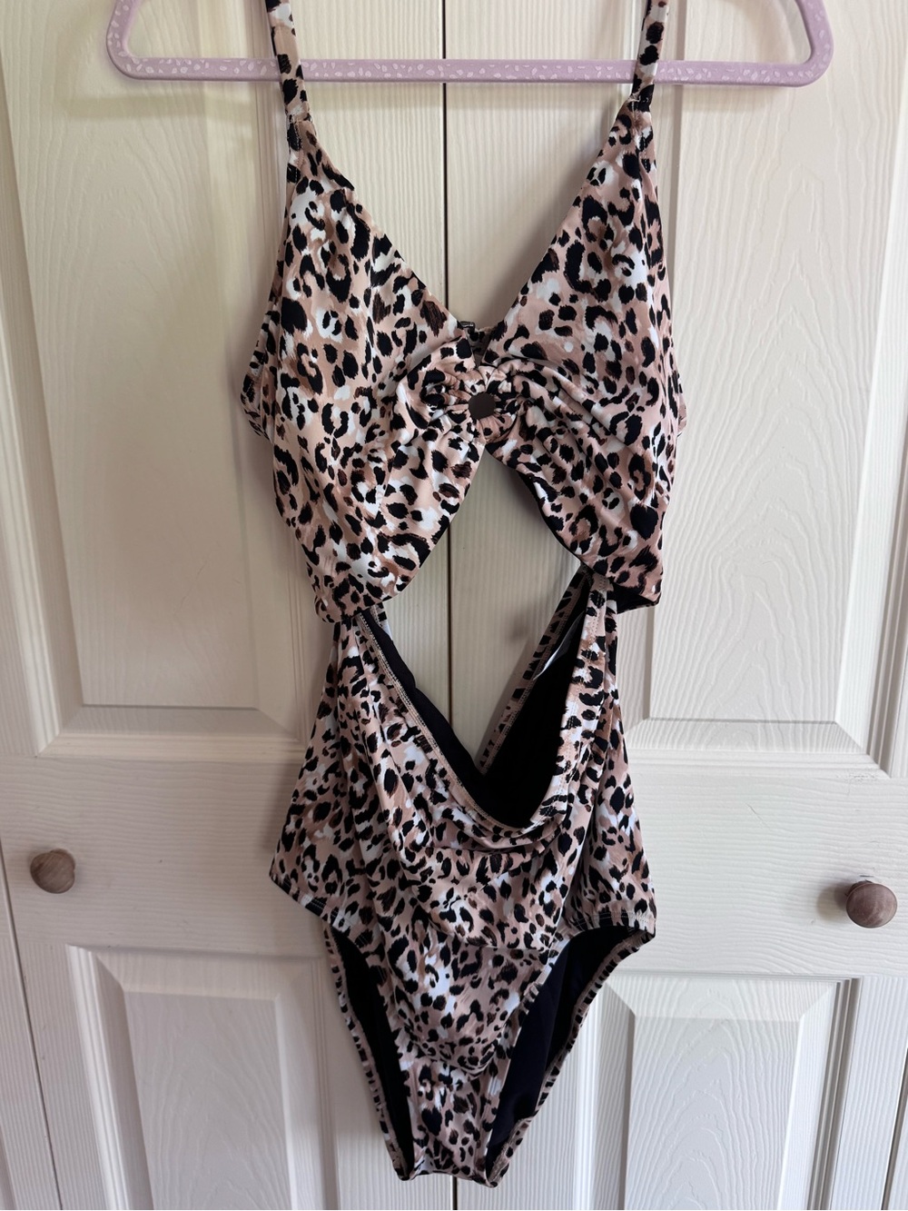 Time and Tru Leopard Print One-Piece Swimsuit in Tan, Black, White